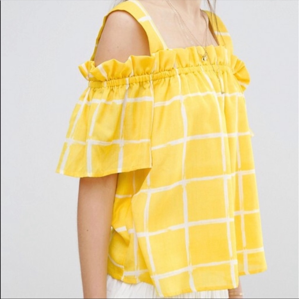 Moon River Cold Shoulder Yellow Top Large